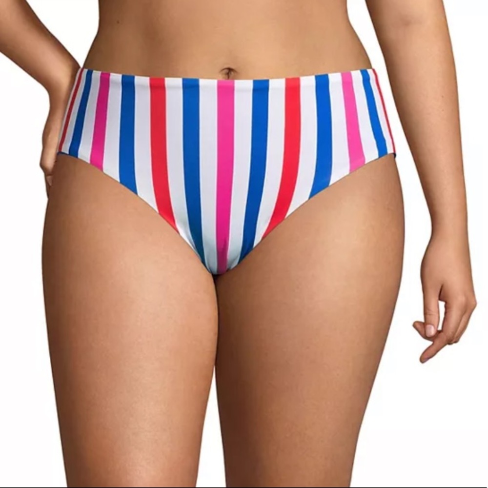 LAND’S END Reversible Stripe/Solid Plus Size Bikini Bottoms 18
